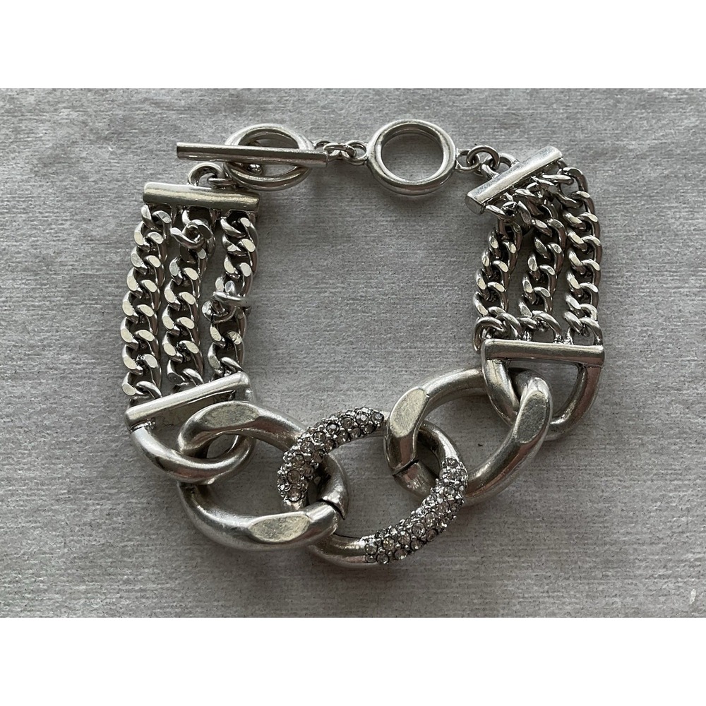 silver-tone multi-strand chain bracelet Rhinestones Premier Designs Chunky